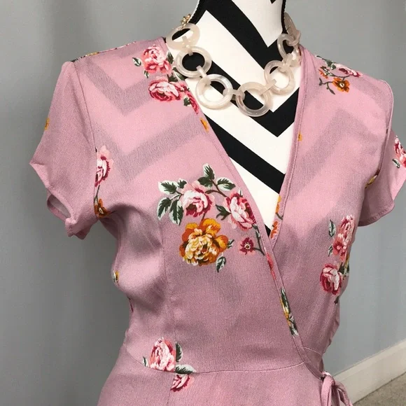 Mauve Floral Wrap Dress - Picture 2 of 7